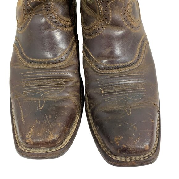 ARIAT 15834 Legend Square Toe Brown Leather Green INT Pull On Western Boots SZ 8 - Picture 7 of 10